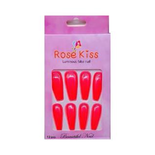 Unhas Postiças Rose Kiss 12 Pçs Formato Bailarina Rosa Neon