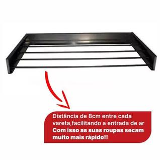 Varal Magico Parede Retratil 82 cm 5 varetas Preto