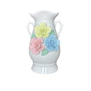 Vaso Decor em Porcelana Estilo Jarro c/Flores Coloridas 14x12x19cm