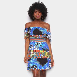 Vestido Água Viva Curto Ombro A Ombro Tie Dye