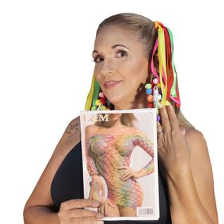 Vestido Arrastão Colorido + Brincos + Elástico de Cabelo com Fitas: 3 Produtos Festa Carna