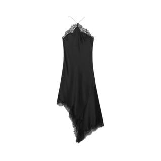 Vestido Assimétrico Preto De Cetim Com Decote Halter Para Mulheres, Vestido Elegante De Re
