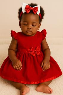 Vestido Bebe Infantil Vermelho Branco Festa Natal Ano Novo Enxoval 2 Peca