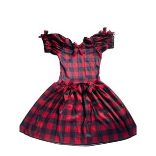 Vestido Caipira Xadrez MeninaVermelho Preto Estampado Ana Fantasias