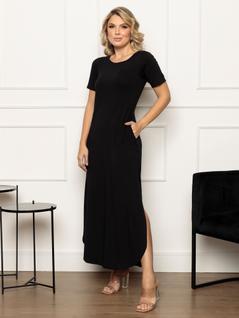 Vestido Camiseta Maxi Longo Com Fendas Ref.15538