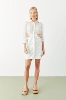 Vestido Chemisier Vazado Bordado Off White