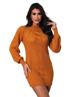 Vestido Curto Trico Feminino Manga Larga Detalhe Frontal