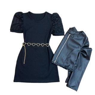 Vestido De Criança Blogueira Jaqueta Manga Princesa + Cinto