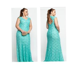 Vestido de festa Plusize tam.48 de renda com paetê, verde  tiffanny.