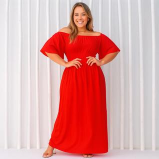 Vestido De Festa Vermelho Longo Plus Size Perfeito Para Natal Formatura Madrinha GG ao G2