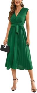 Vestido de noite com decote em V A-Line Flare plissado para convidados de casamento