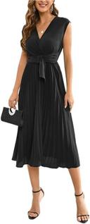 Vestido de noite com decote em V A-Line Flare plissado para convidados de casamento