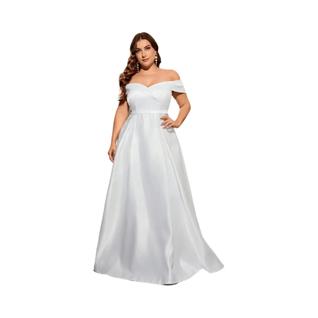 Vestido De Noite plus Size Em Cetim Com Decote Em Linha Mgiacy E Saia Cruzada Irregular Pa
