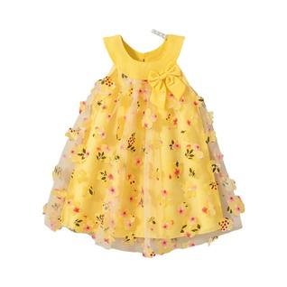 Vestido de Princesa de Malha para Bebê Menina (0-3 anos) - Verão, Sem Mangas, com Laço Flo