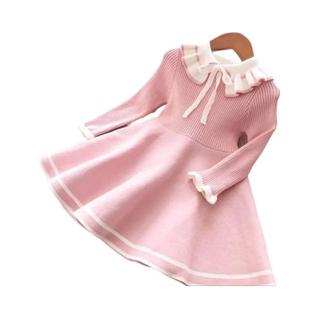 Vestido De Suéter Tricotado Quente Para Meninas, Cor Pura, Plissado, Casual, Vestido Infan
