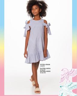 Vestido de tricoline listrado c/ laço pra amarrar azul