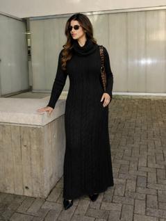 Vestido de Tricot Feminino Longo Gola Alta Soltinho Tricô Inverno Mousse Elegante
