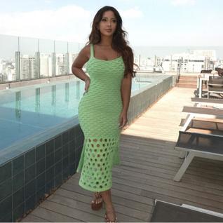Vestido Escama Tricot Feminino Longo Elegante Casual Verão