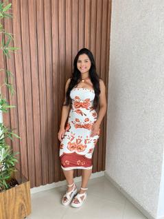 Vestido Estampado Detalhe Boho Com Bojo Midi Crisconf Cor:MarromTamanho:U