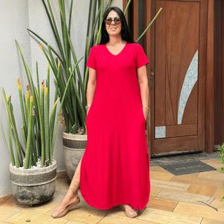 Vestido Feminino Longo Com Fenda Moda Verão Casual Urbano