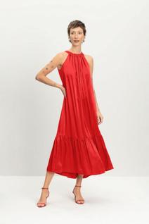 Vestido feminino longo de cetim Essendi -Vermelho
