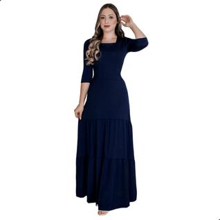 Vestido Feminino Longo Tubinho Mangas 3/4 Moda Evangélica