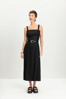 Vestido feminino midi em viscose Essendi -Preto