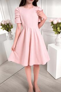 Vestido Feminino Midi Rosa Manga Bufante Elegante Casual