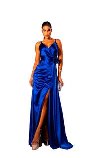 Vestido Festa Acetinado Flor Na Cintura Formatura Madrinha Convidada