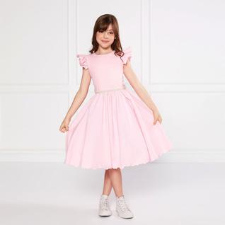 Vestido Godê Liso Rosa Festa Infantil Rodado Princesa Básico