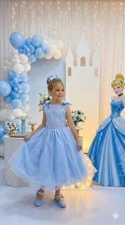 Vestido Infantil Azul Bebê Cinderela Princesas Mariely - Elegância Clássica e Moderna