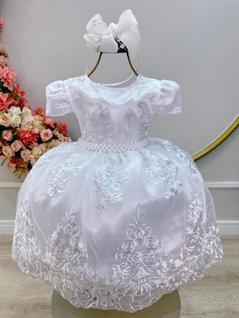 Vestido Infantil Branco Casamento Festa Com Renda Luxo Batizado Florista