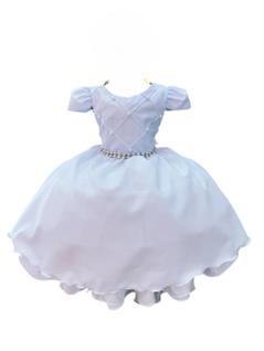 Vestido Infantil Branco Cinto Pérolas Damas Casamento Luxo batismo Apresentação