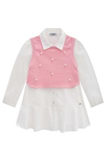 Vestido Infantil em Tricoline e Colete em Soft Line com Detalhes em Pérolas - Kukie