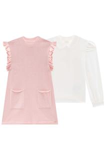 Vestido Infantil em Tricot Bolsinhos Frontal Strass e Blusa em Cotton Princess by Infanti