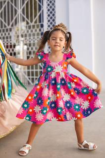 Vestido infantil estampa floral tiê pra voar