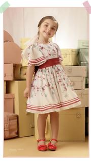 Vestido infantil feminino floral vermelho e branco Petit cherie