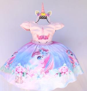 Vestido Infantil Festa Unicórnio Luxo E Tiara