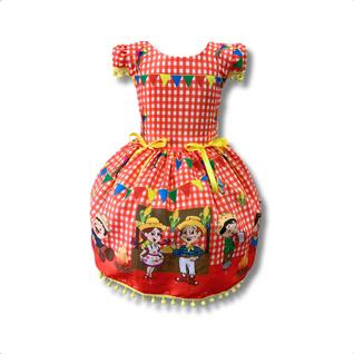 Vestido Infantil Temático Festa Junina Casal Caipira Fogueir