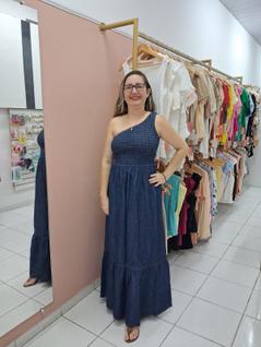 Vestido Jeans Longo Nula Manga Feminino  Elegância Casual Para Dia E Noite