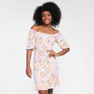 Vestido Lecimar Curto Ombro A Ombro Floral