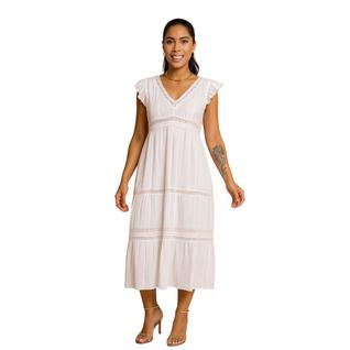 Vestido Longo Branco Vih Triny com Renda Boho Chic Premium