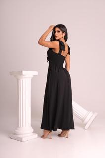 Vestido Longo De Linho Forrado Com Lacinho No Ombro Midi