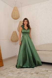 Vestido longo festa verde oliva