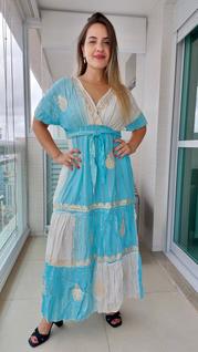 Vestido Longo Indiano Lurex Luxo Boho Chic c/ Forro-c102