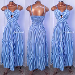 Vestido longo listrado Midi tendência moda feminina