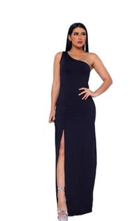 Vestido Longo Manga Única Com Fenda Madrinha Casamento