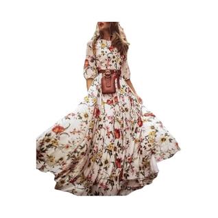 Vestido Maxi Elegante Estampado Para Mulheres Com Cintura Alta E Silhueta Em a Com Detalhe