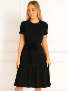 Vestido Midi Feminino com Amarração na Cintura, Manga Curta em Malha Confortável