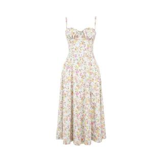 Vestido Midi Floral Boêmio Feminino Halter A-line Casual Elegante Com Fenda Para O Verão